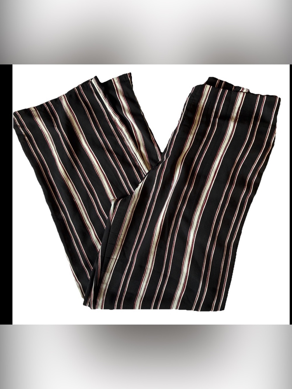 Windsor-Black Wide-Leg Trousers Red and Cream Vertical Stripes Zip Sz Small